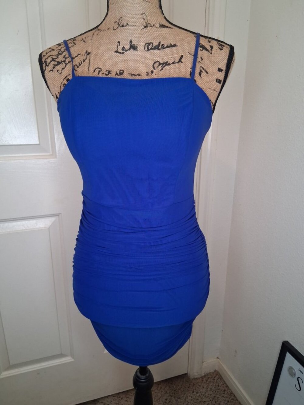 Crystal Doll Royal Blue Ruched Mesh Bodycon Mini Dress Size 9
